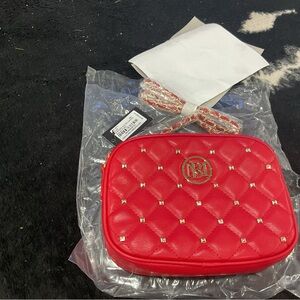 Badgley Mischka Red Cosmetic Bag with Quilted Design